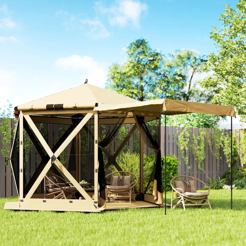 Outsunny 3 m x 2,6 m Sechseck-Pavillon mit 6 Seiten und Tragetasche, wasserdicht, UV-beständig, Partyzelt