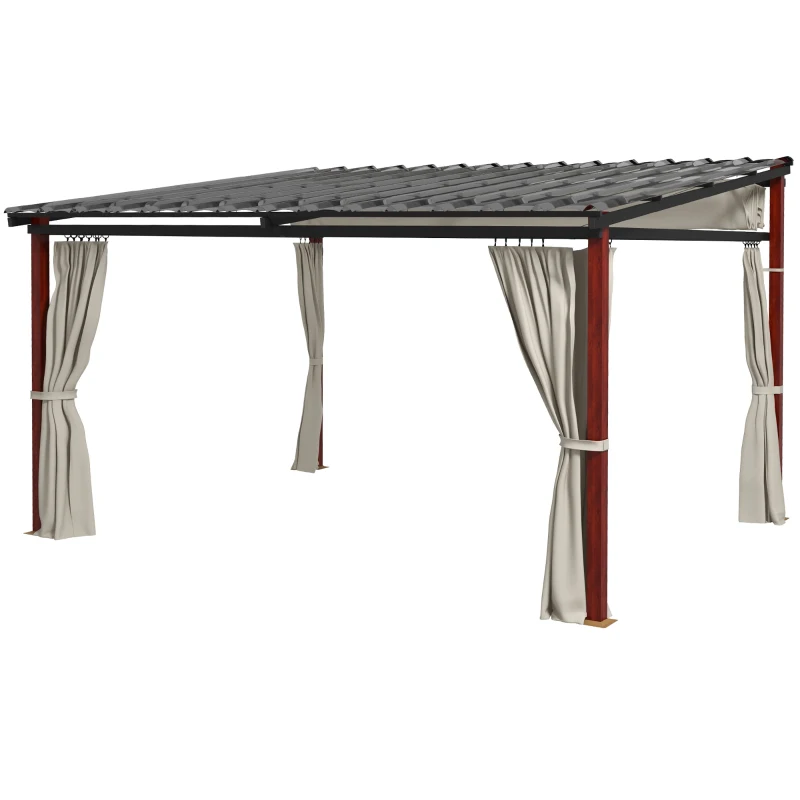 Outsunny Pergola con Tende Laterali e Tetto Retrattile in PC, in Alluminio e Metallo, 345x300x215-255 cm, Crema