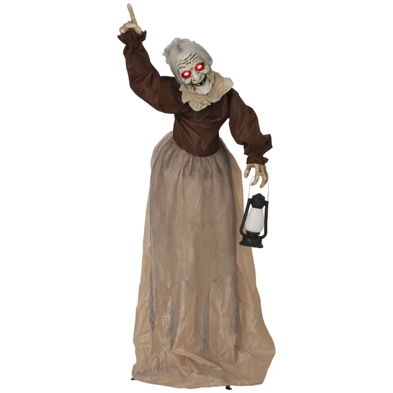 Outsunny 150 cm Halloween Dekoration Halloween Hexe mit LED-Lichter, Soundfunktion verstellbare Arme, Kopf(m-12)