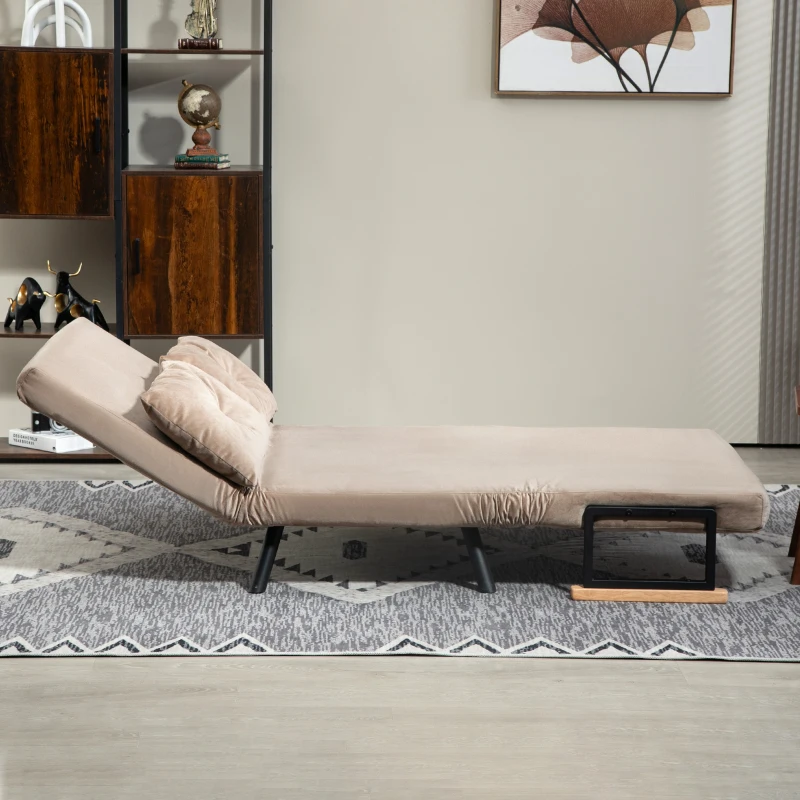 HOMCOM Divano Letto 3 in 1 in Tessuto Effetto Velluto con Schienale Regolabile e 2 Cuscini, 102x73x81 cm, Marrone Chiaro