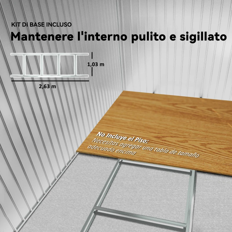 Outsunny Caseta de Jardín 277x195x192 cm Cobertizo de Exterior Metálico para Almacenamiento de Herramientas Plata y Gris