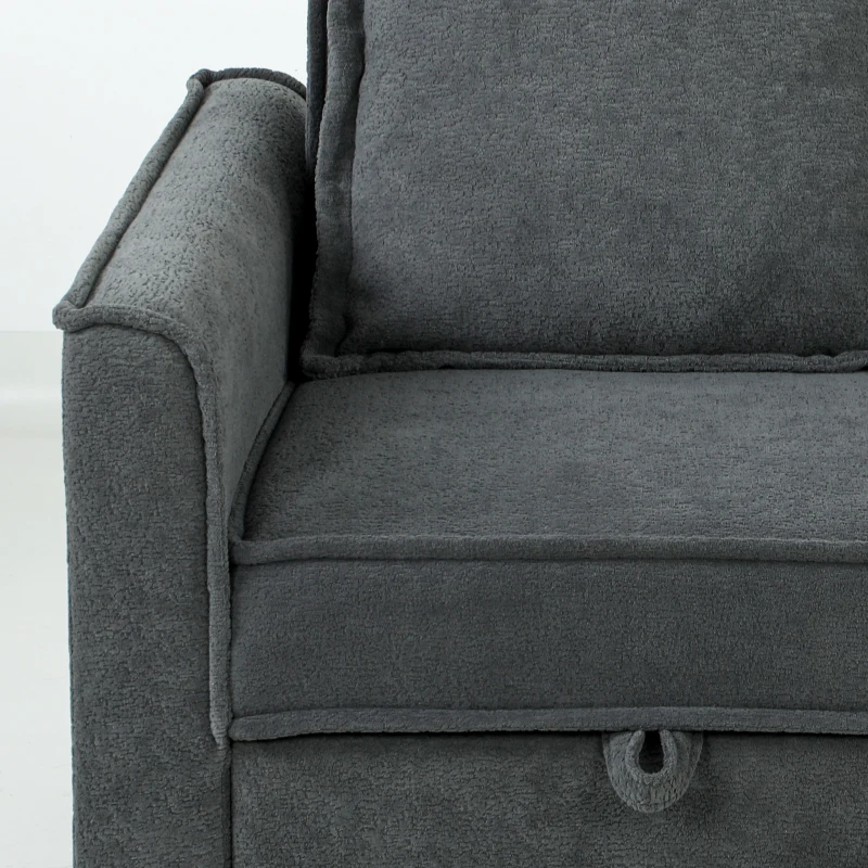 HOMCOM Sofá-Cama 2 Lugares 3 em 1 com Encosto Ajustável Bolsos Laterais 2 Almofadas para Sala Cinzento Escuro