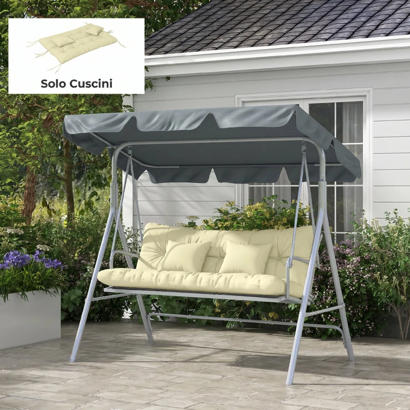 Outsunny Set 4 Cuscini da Giardino per Schienale e Seduta con Imbottitura, in Poliestere, Crema