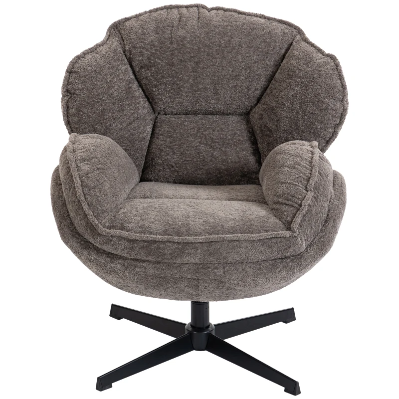HOMCOM Moderner Wingback-Sessel, Samt-Armlehnsessel mit Vier-Sterne-Basis, S-Federn, 360° Drehfunktion, Grau