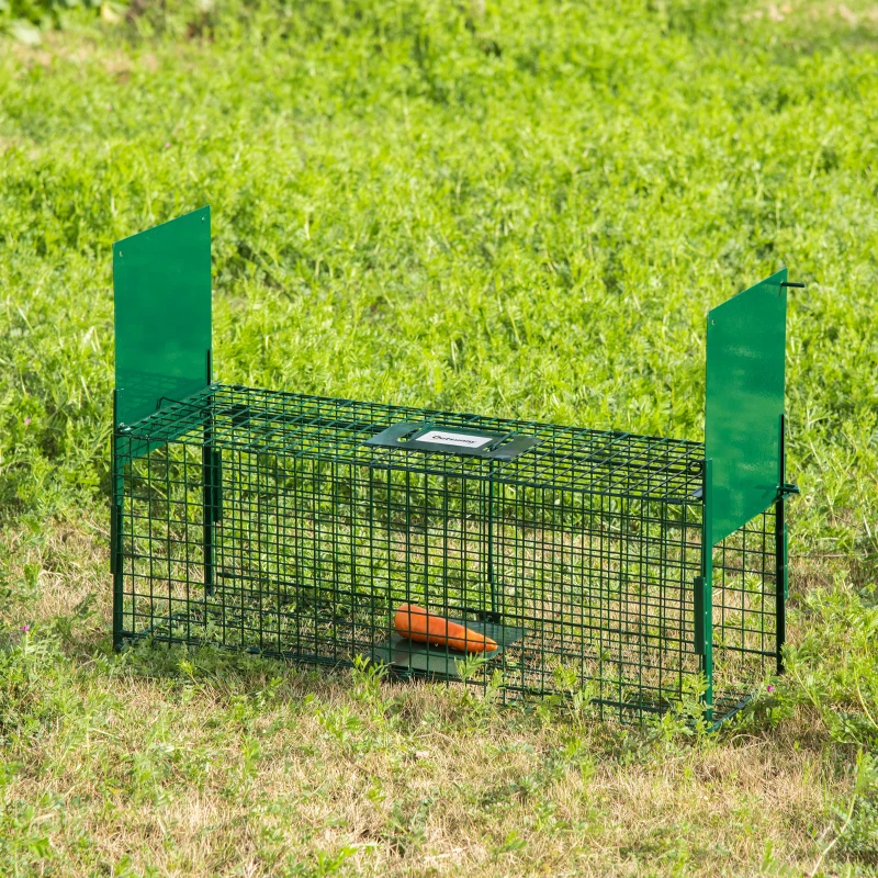 Outsunny Colivie Capcană pentru Animale Mici Vii cu Dublă Ușă și Mâner, 80x25x30cm, Verde Închis