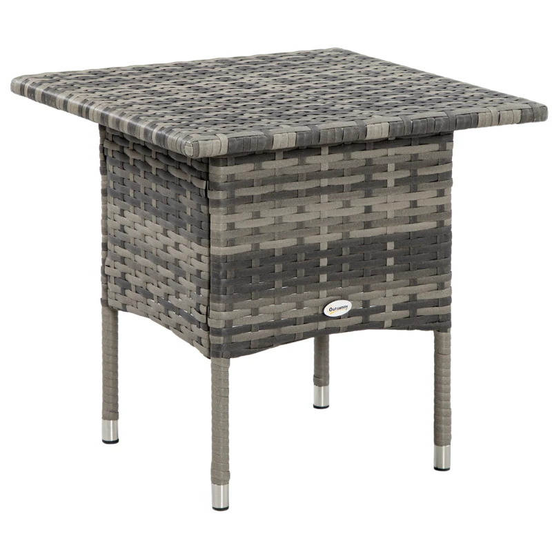 Outsunny Table d'appoint de jardin table basse carrée en résine tressée style cosy chic 50 x 50 x 47 cm noir