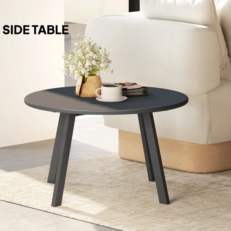 Outsunny 70cm Round Coffee Table, Outdoor Garden Table with Non-Slip Foot Pads and Metal Frame for Garden, Terrace, Balcony, Living Room, Charcoal Grey