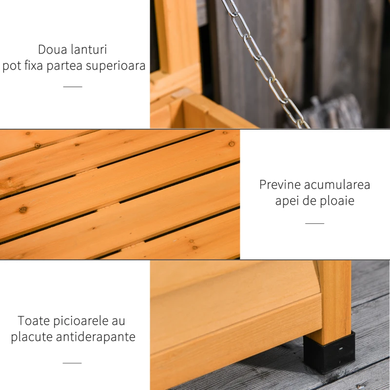 Outsunny Ladă de Depozitare pentru Exterior din Lemn de Brad Impermeabil cu Bază Înălțată, 127x56x60 cm, Galben Închis