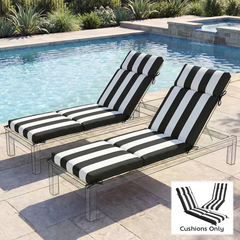Outsunny Set de 2 Perne Șezlong Hidrofuge, 183x54cm, Alb,Negru