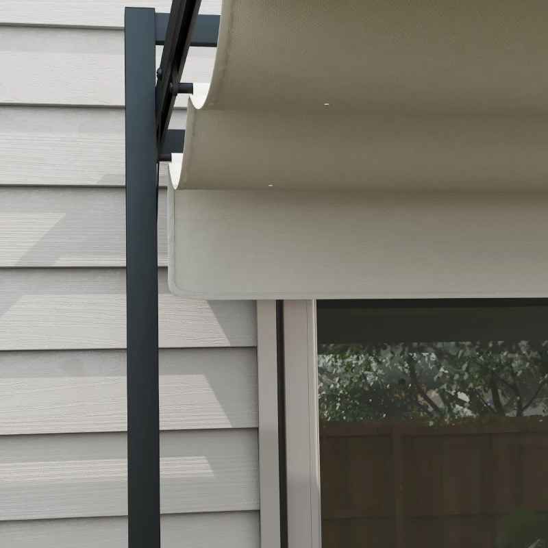 Outsunny Cenador de Jardín 3x4 m con Techo Retráctil de Poliéster y 12 Orificios de Drenaje Pérgola para Terraza Blanco y Gris