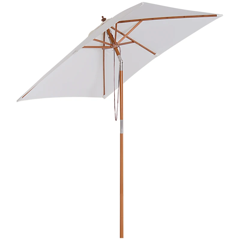Outsunny Parasol de Terraza Rectangular Inclinable 200x150x235 cm con Anti-UV Impermeable y Poste de Madera Crema