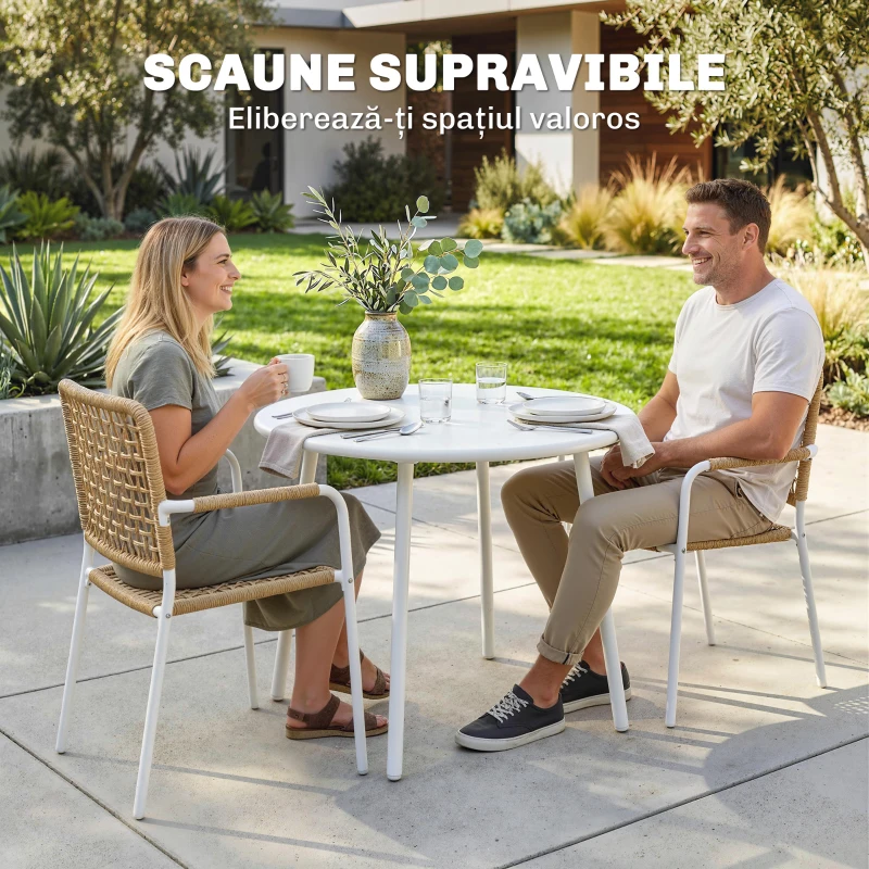 Outsunny Set de 2 Scaune de Grădină Stivuibile din Ratan pentru Terasă, Galben