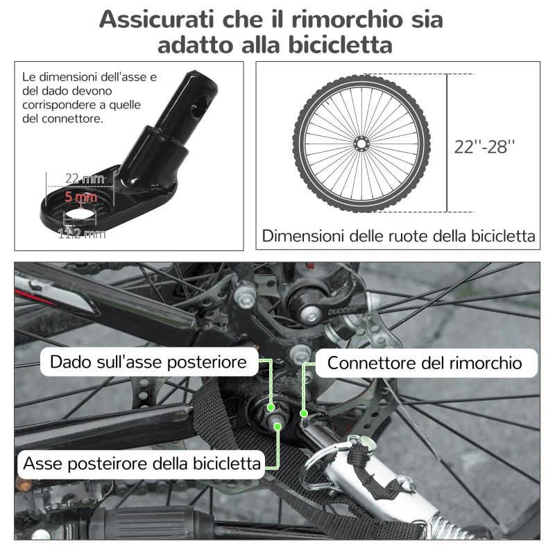 PawHut Rimorchio Bici e Passeggino per Cani 2 in 1 Pieghevole con Catarifrangenti e Bandierina, Verde