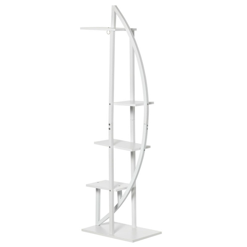 Outsunny Portafiori a 5 Livelli a Mezzaluna per Interni ed Esterni in MDF e Acciaio, 50x30x160 cm, Bianco