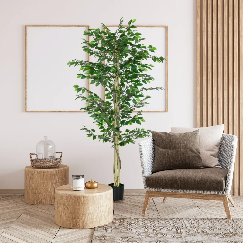 Outsunny Arbre Artificiel Plante Artificiel Banyan Hauteur 1,8 m Tronc Branches Liane Lichen Feuilles Grand réalisme Pot Inclus