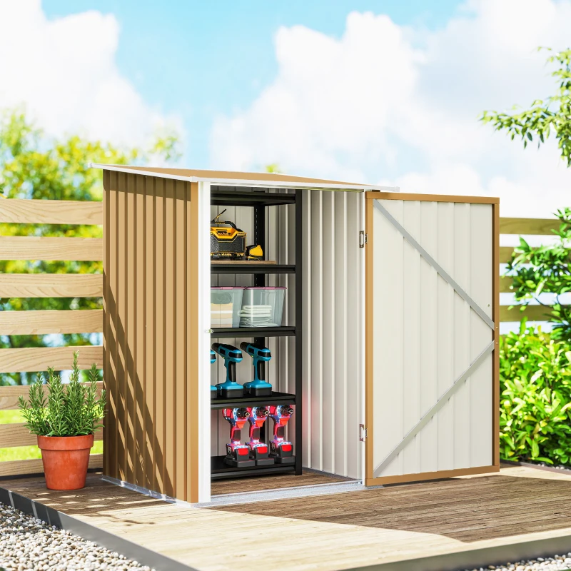 Outsunny Casetta da Giardino Porta Attrezzi in Acciaio Galvanizzato con Porta a Battente, 100x104x160 cm, Giallo
