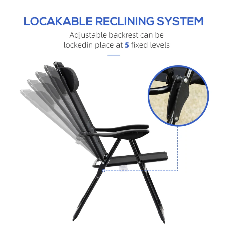 Outsunny Set of 2 Portable Folding Recliners Metal Outdoor Patio Chaise Lounge Chairs with Adjustable Backrest, Black