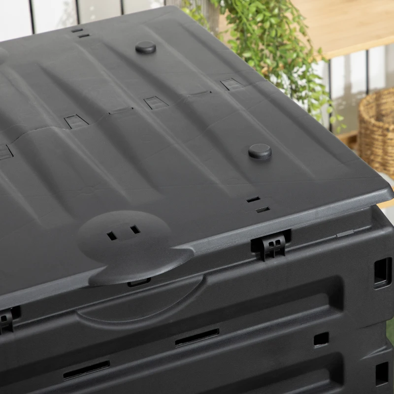 Outsunny Composteur de jardin 450 L, bac composteur pour jardin, 80 aérations et 2 portes coulissantes, 69 x 71 x 103 cm, noir