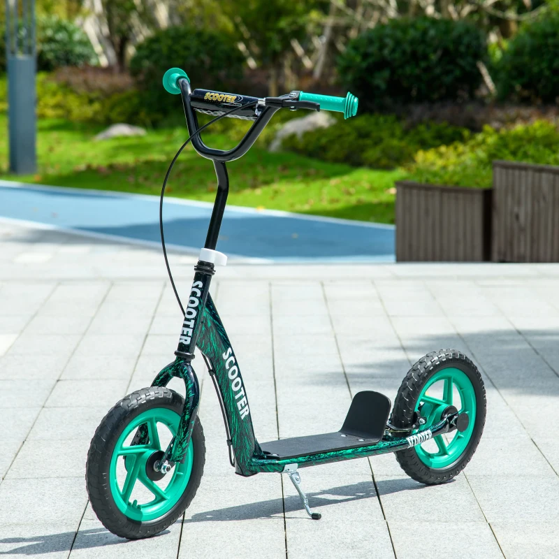 AIYAPLAY Kids Scooter with Adjustable Handlebar, Children's Kick Scooter with Non-slip Footplate, Rear Brake, Kickstand, Green