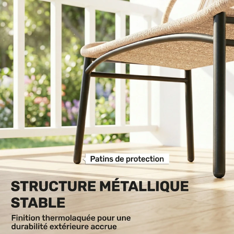 Outsunny Banc de jardin 2 places, banc d'extérieur en résine tressée avec cadre en métal, résistant aux intempéries, naturel