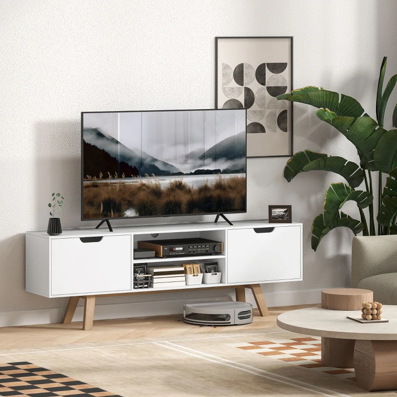 HOMCOM Móvel para TV com gavetas e prateleiras abertas, MDF, 150 x 39 x 50 cm, Branco