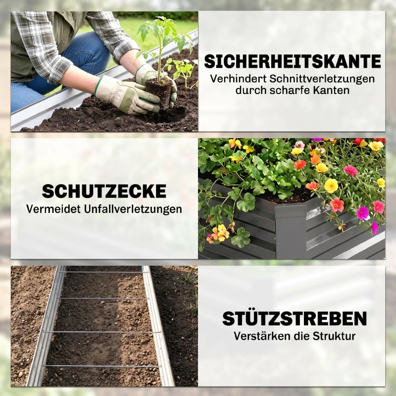 Outsunny Hochbeet, Gartenbeet, Kräuterbeet, wetterbeständig, offener Boden, 240 x 60 x 30 cm, Dunkelgrau