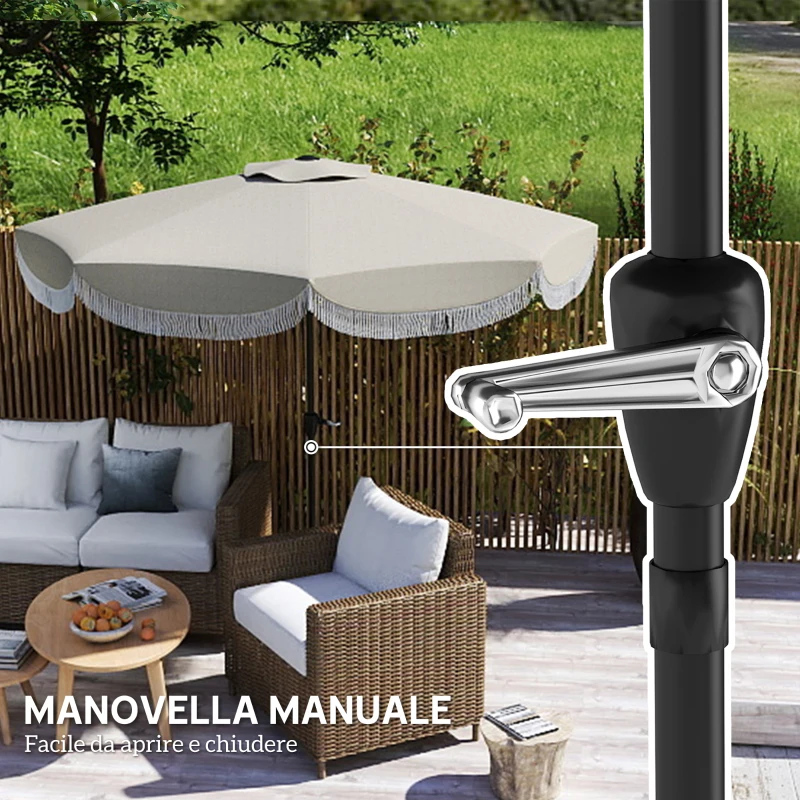 Outsunny Ombrellone da Giardino Rotondo 2.7x2.4 m con Manovella, in Metallo e Poliestere, Grigio Chiaro