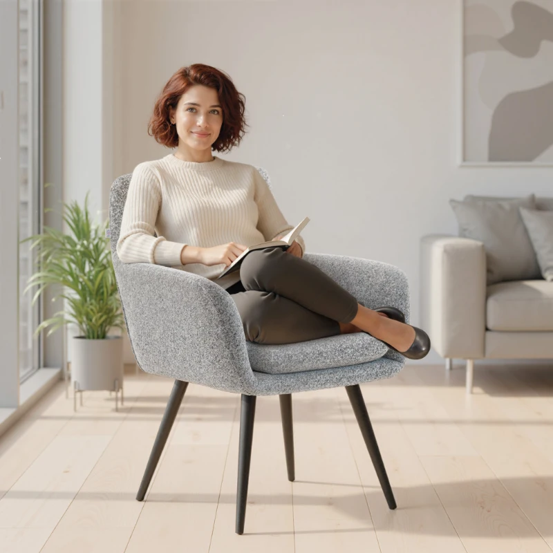 HOMCOM Moderner Akzentstuhl, Polsterstuhl mit Metallbeinen, Leinenoptik, Hellgrau
