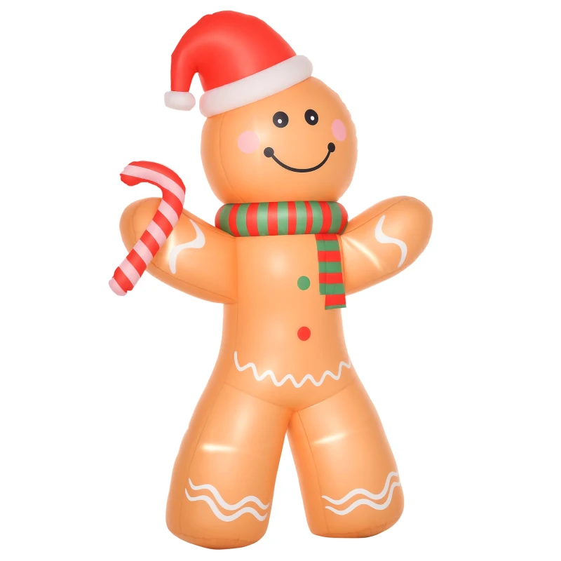 HOMCOM 8ft Christmas Inflatable Gingerbread Man, Lighted Blow Up Decor for Indoor and Outdoor Garden Party Prop