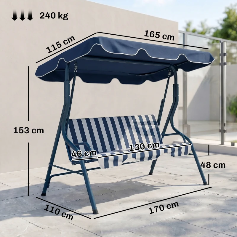 Outsunny Balancín de Exterior con Toldo Ajustable en Ángulo Impermeable y Marco de Acero para Patio Balcón 170x110x153 cm Azul