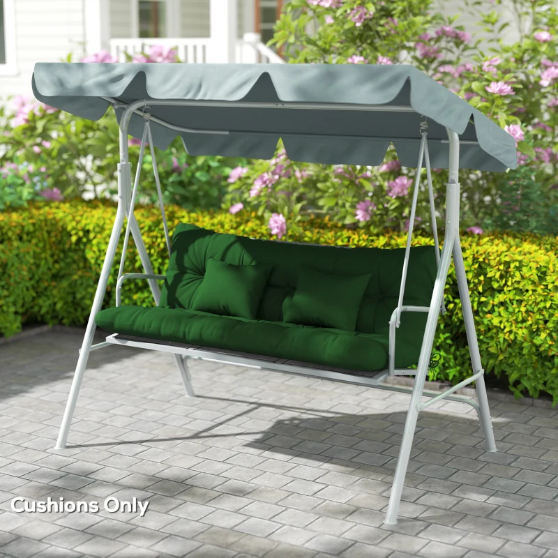 Outsunny Outdoor Seat Cushions Back Cushion with 2 Pillows, Water Repellent Seat Pads for 3-Seater Chair, Green