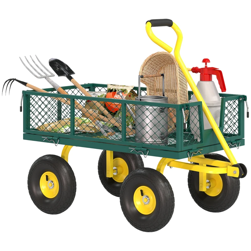 Outsunny Cărucior pentru Grădină din Oțel, cu Capacitate de 200 kg și Pereți Laterali Detașabili, 104x54x51 cm, Verde și Galben