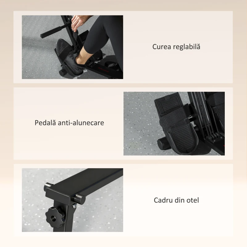 SPORTNOW Aparat de Vâslit pentru Acasă, Compact și Silențios, cu Rezistență Elastică, Monitor LCD, Scaun Confortabil, pentru Antrenament Total al Corpului, Capacitate 150 kg, Economisire Spațiu, Negru