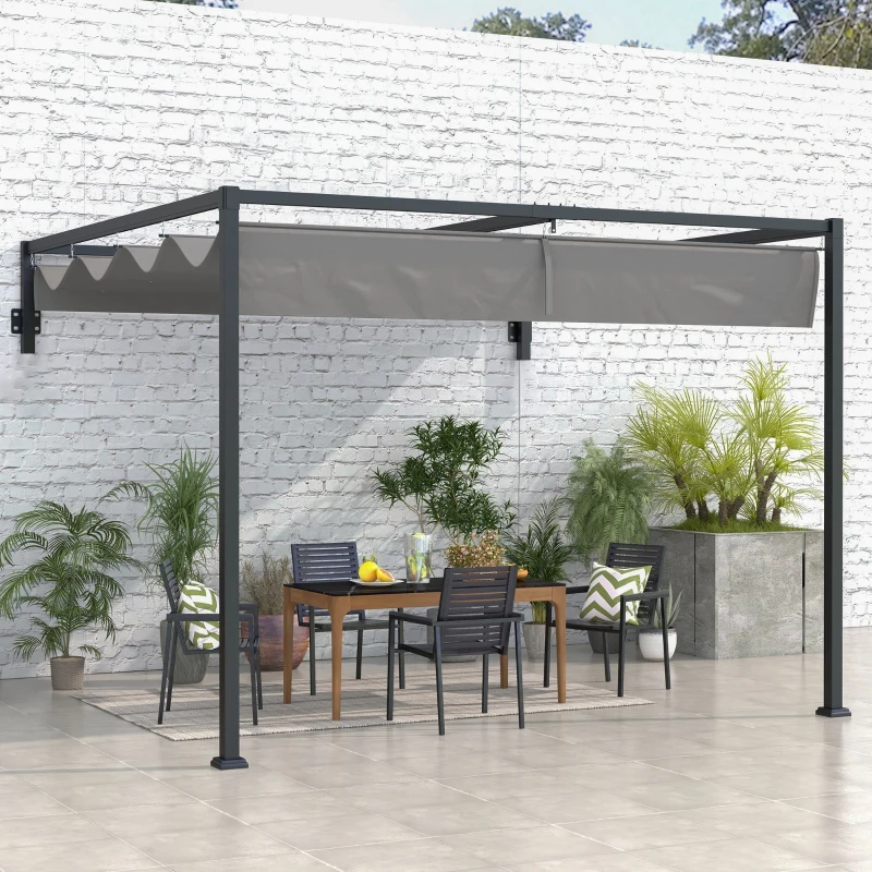 Outsunny 2 x 3(m) Lean To Steel Pergola, with Moving Fabric Canopy - Dark Grey