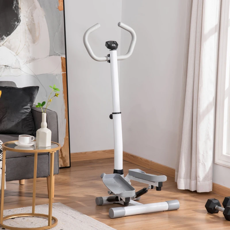 HOMCOM Stepper con Monitor LCD, Manubrio Regolabile ed Elastici, in Acciaio e ABS, Bianco e Grigio