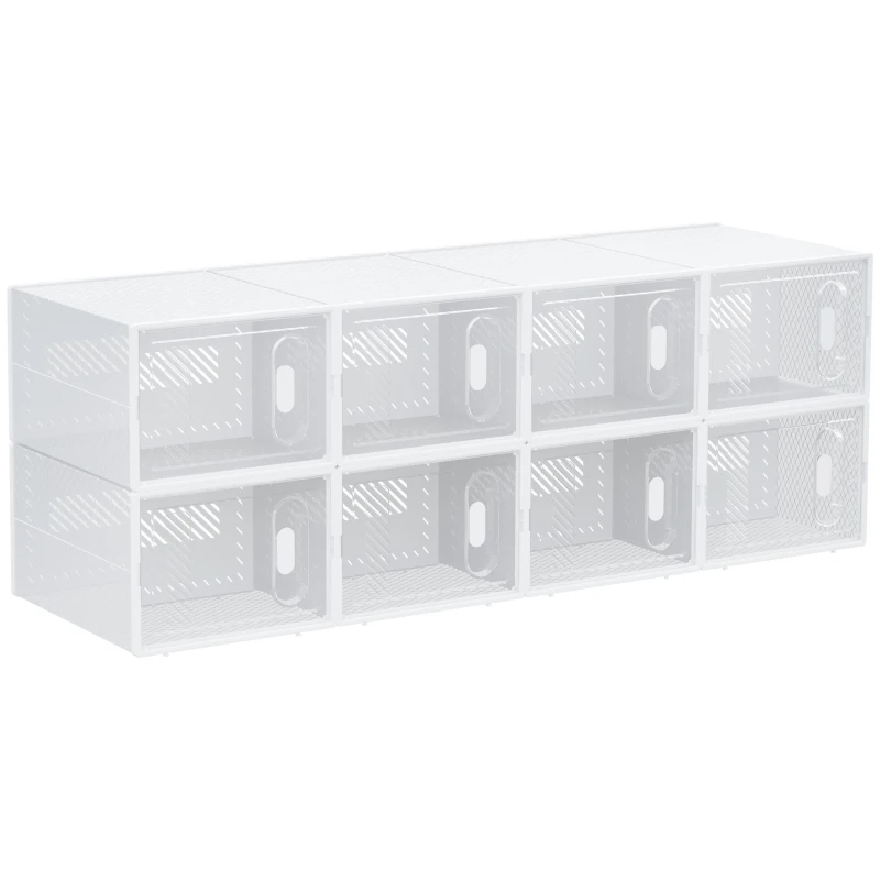 HOMCOM Dulap Modular pentru Pantofi cu 8 Cuburi de Depozitare și Ușă Magnetică, din PP, 25x35x19 cm, Alb și Transparent