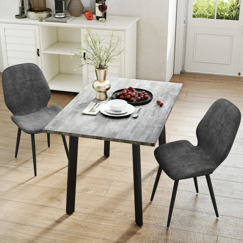 HOMCOM Dining Set, Kitchen Table with 2 Velvet Upholstered Chairs, Dark Grey