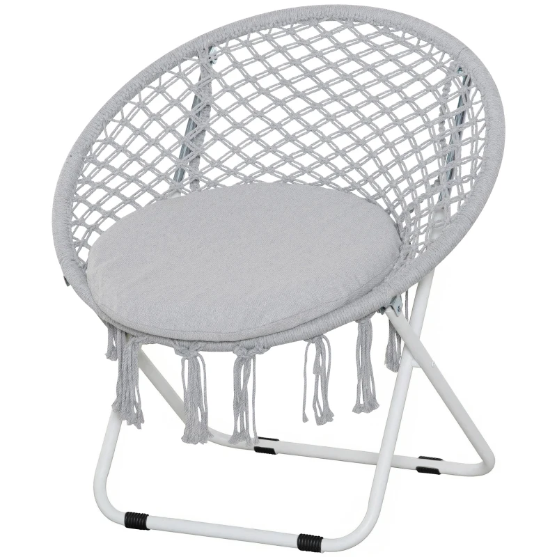 Outsunny Loveuse fauteuil rond de jardin fauteuil lune papasan pliable grand confort macramé coton polyester gris