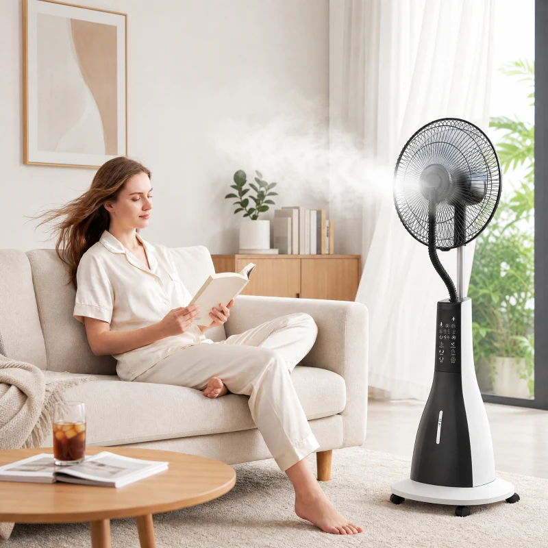 HOMCOM Ventilator mit Sprühnebel-Funktion, 75 Grad drehbar, 3 Geschwindigkeiten, 3 Modi, 3-Liter-Wassertank, Schwarz+Weiß