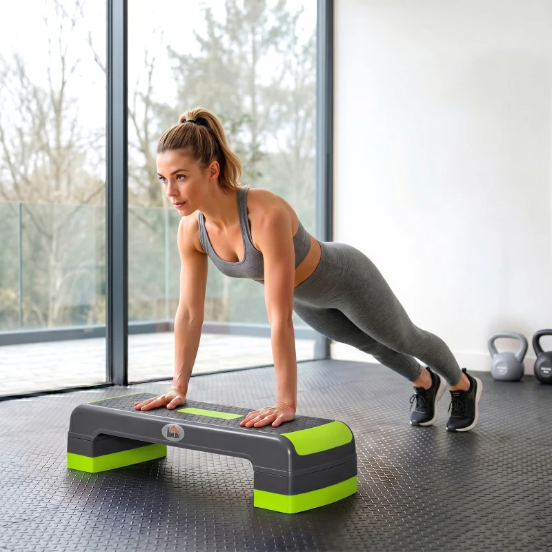 HOMCOM Stepper aérobic fitness hauteur réglable 3 niveaux surface antidérapante 78 x 28 x 20 cm vert et gris