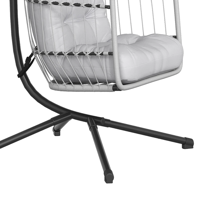 Outsunny Hanging Egg Chair, Indoor Outdoor Hammock Swing Chair with Stand, Safety Strap, Foldable Basket, Light Grey