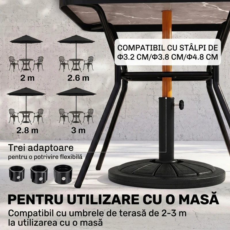 Outsunny Bază Rotundă pentru Umbrelă Ø43cm, 13kg din Ciment pentru Stâlpi de 38mm și 48mm, Negru