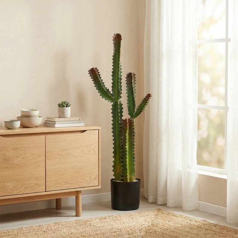 HOMCOM Plante artificielle intérieure 111 cm, arbre artificiel cactus en pot, pour maison, bureau, salon, chambre, vert