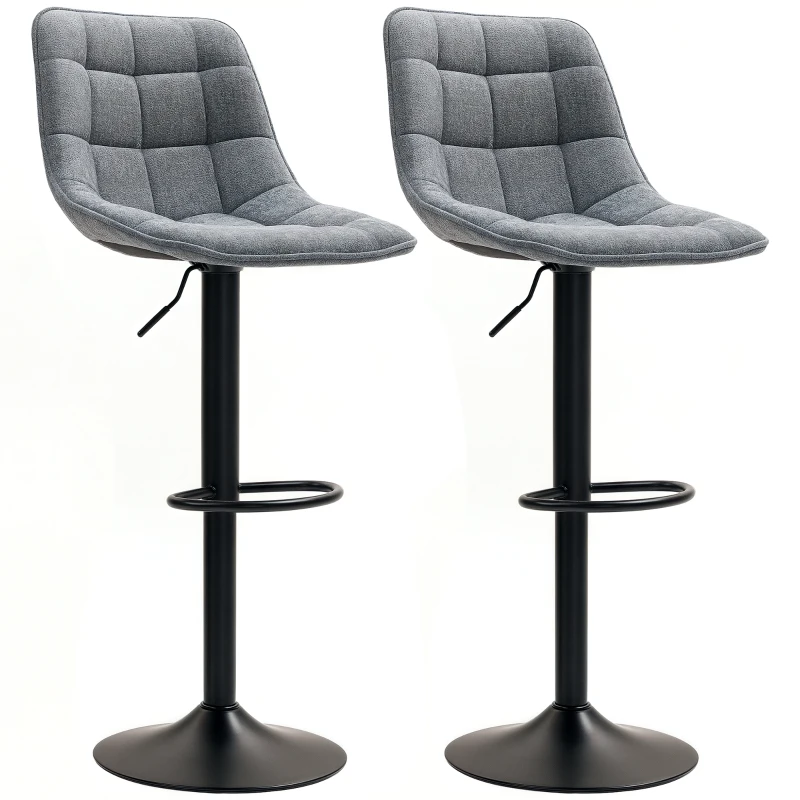 HOMCOM Moderner Barhocker, 2er-Set drehbare Barstühle mit Rückenlehne, höhenverstellbar, mit Fußstütze, gepolstert, Dunkelgrau