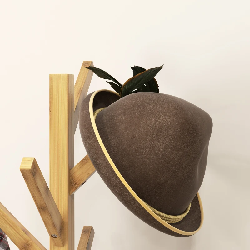 HOMCOM Cabide de pé em bambu suporte para roupas 8 ganchos 3 prateleiras 46 x 46 x 175 cm natural