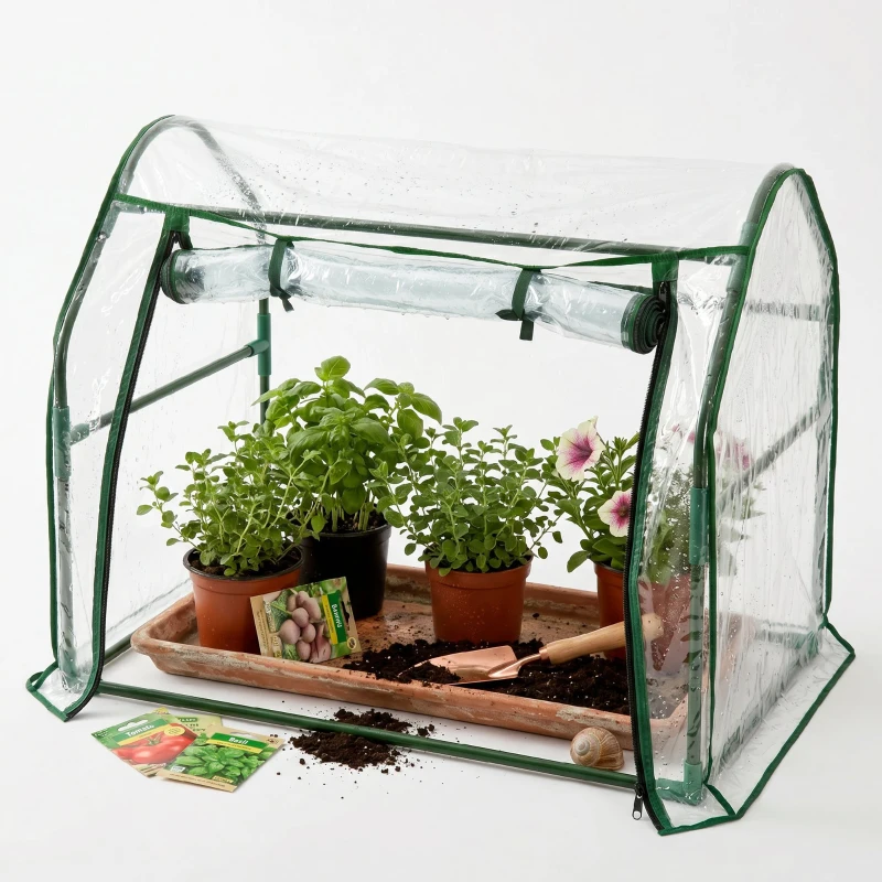 Outsunny Seră de grădină în formă de tunel din oțel cu acoperire din PVC, 200x100x80 cm, transparentă și verde