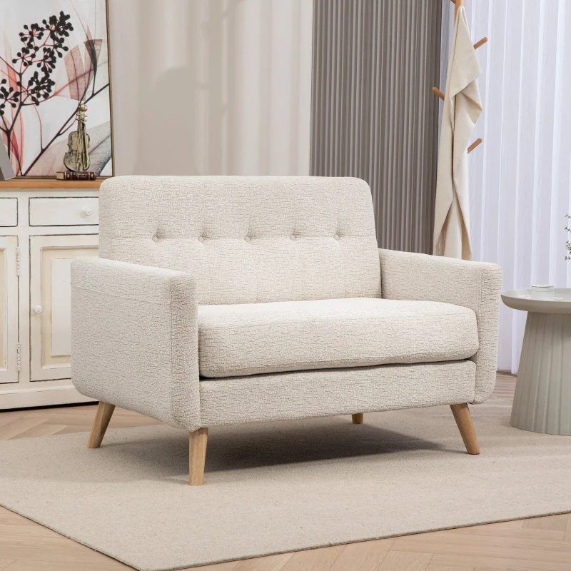 HOMCOM Sofá de 2 Plazas Moderno con Reposabrazos y Patas de Madera Carga 240 kg para Dormitorio Oficina 114x71x82 cm Beige