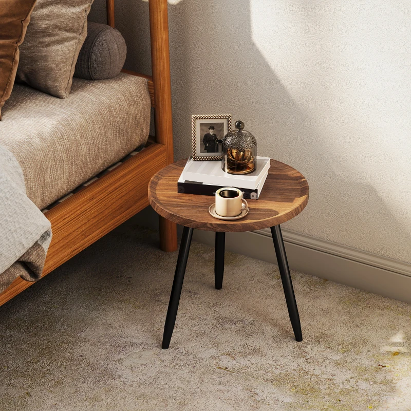 HOMCOM Modern Round Coffee Table with Steel Frame for Small Space, Sofa Beside, Living Room, Chestnut Wood Effect
