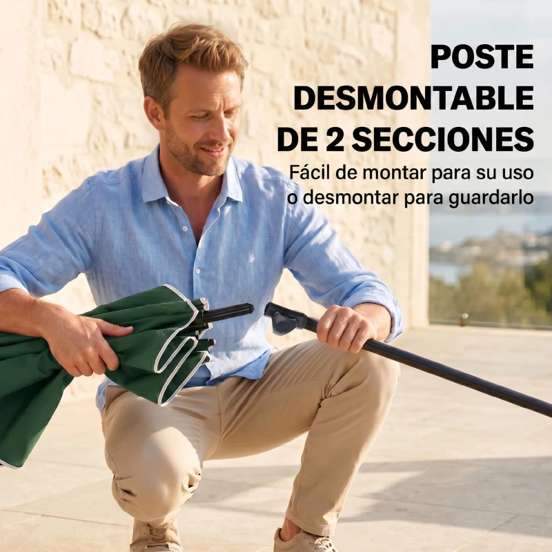 Outsunny Sombrilla de Terraza de Aluminio 2x1,3x2,5 m Parasol de Jardín Rectangular con Función de Inclinación Verde