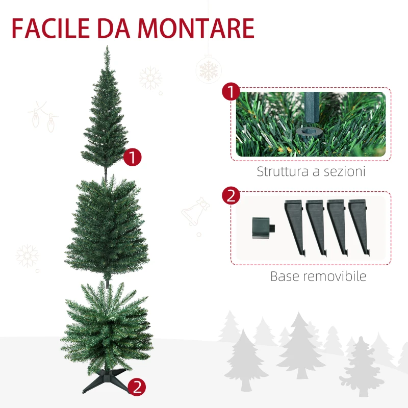 HOMCOM Set 2 Alberi di Natale Artificiali Slim Ø55x180 cm in Plastica e Metallo con 390 Rami, Verde